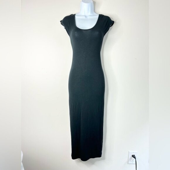 Aritzia Babaton Midi Dress Black Stretch Modal scoop neck Short Sleeve Size XXS - Picture 8 of 14